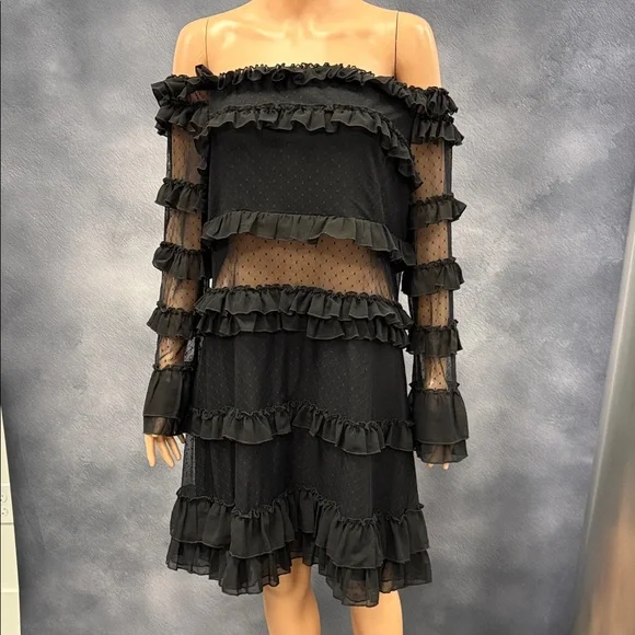 VENUS Black Ruffle Long Sleeve Dress - Picture 1 of 2